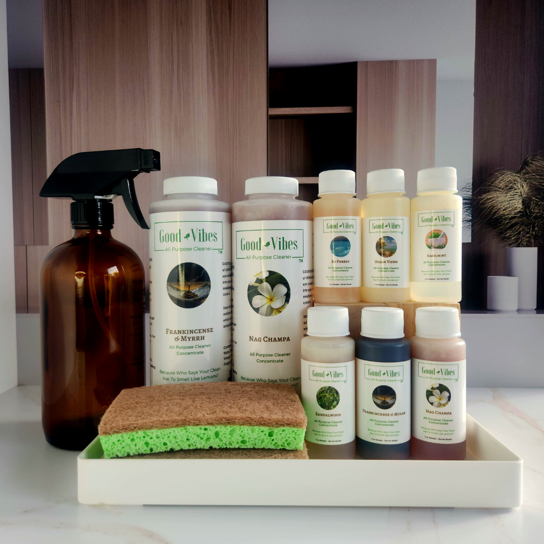 Spray Bottle And Cleaning Tools On The Kitchen Countertop. Basket